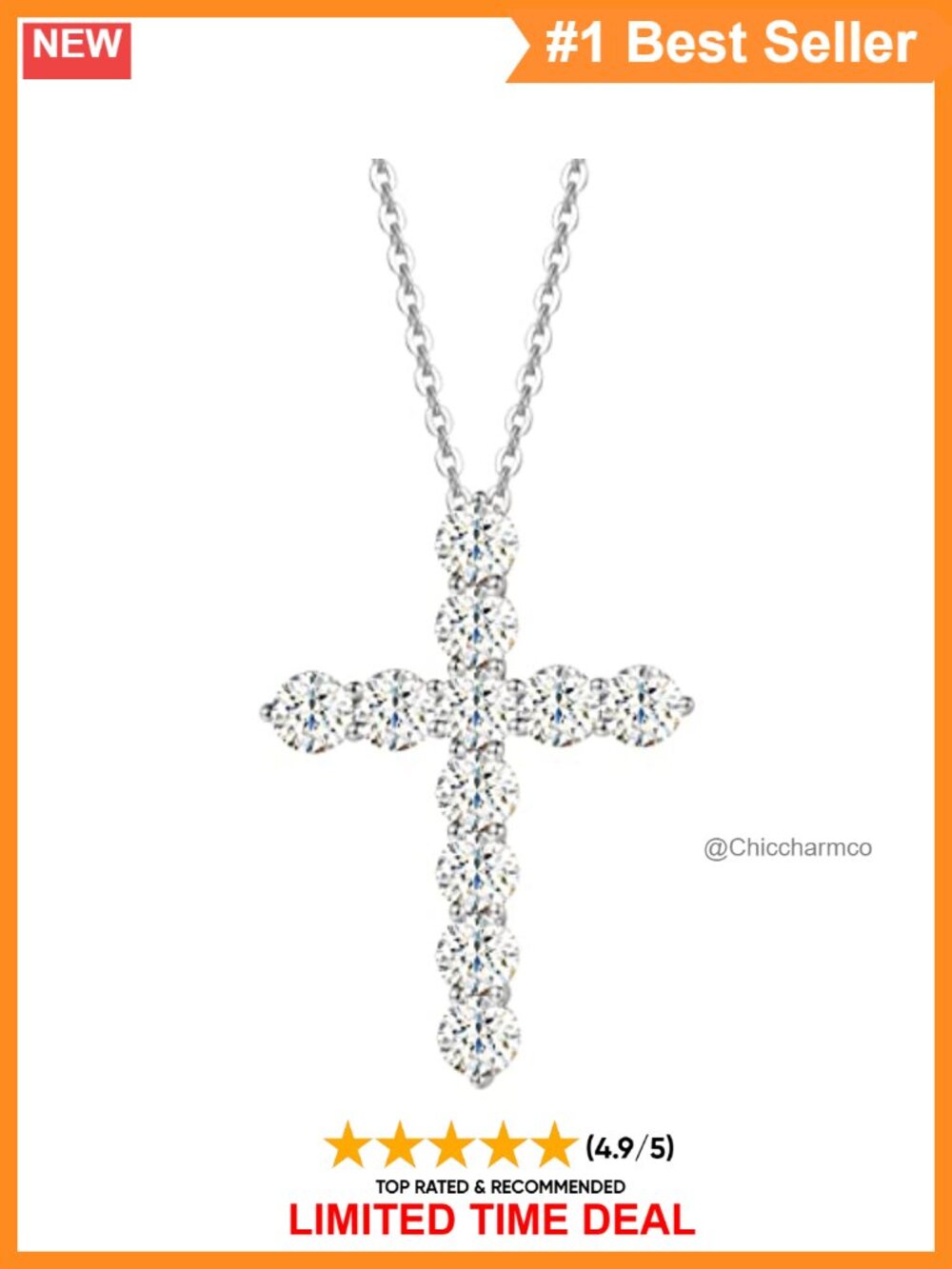 14K White Gold Moissanite Cross Pendant Necklace Fine Jewelry